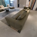 Structured Grid-Stitched Modular Top-Grain Leather Sofa with Deep Lounge Seating